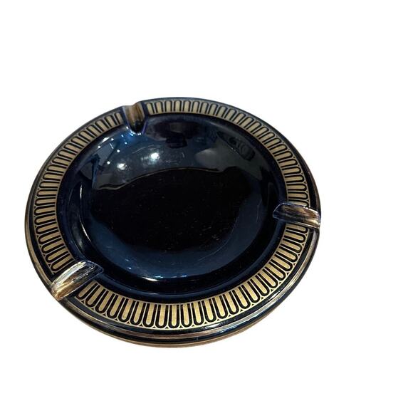 I. Spyropoulos Black & Gold Hand Made in Greece Ashtray - Picture 1 of 8